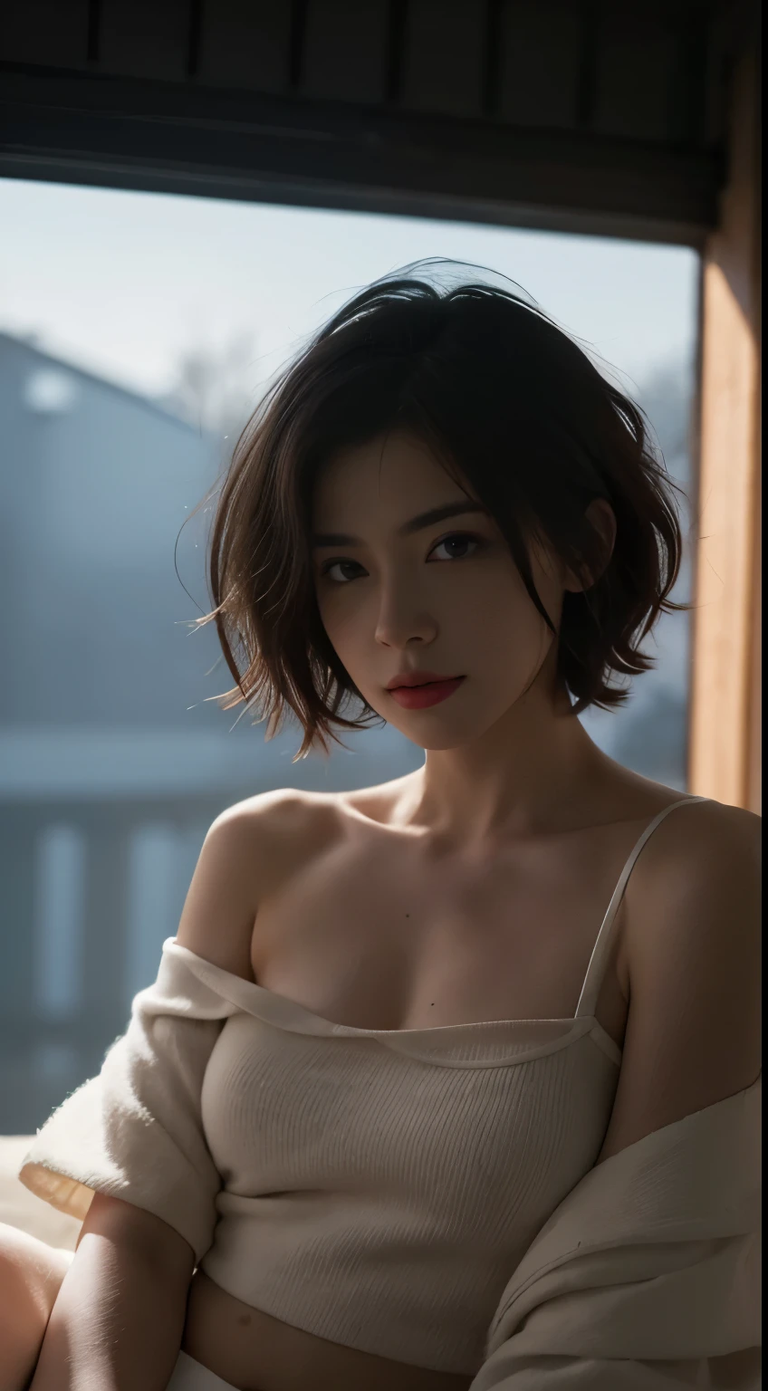 Beautuful Women、Very sexy body、Big chest looking directly at the camera、sexy facial expression、short-hair