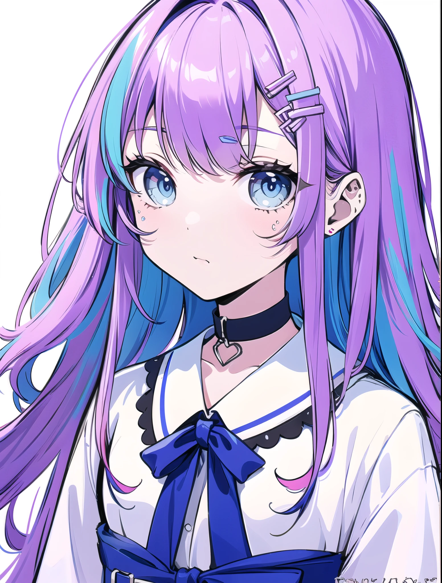 ((masterpiece、8K、highest quality)), Detailed face, Fine grain,(SupportHair)、((Light purple hair))、((Multi-colored hair))、(((SupportHair)))、Bright Blue Eyes、One girl、(Wavy Hair)、((Harajuku Fashion))