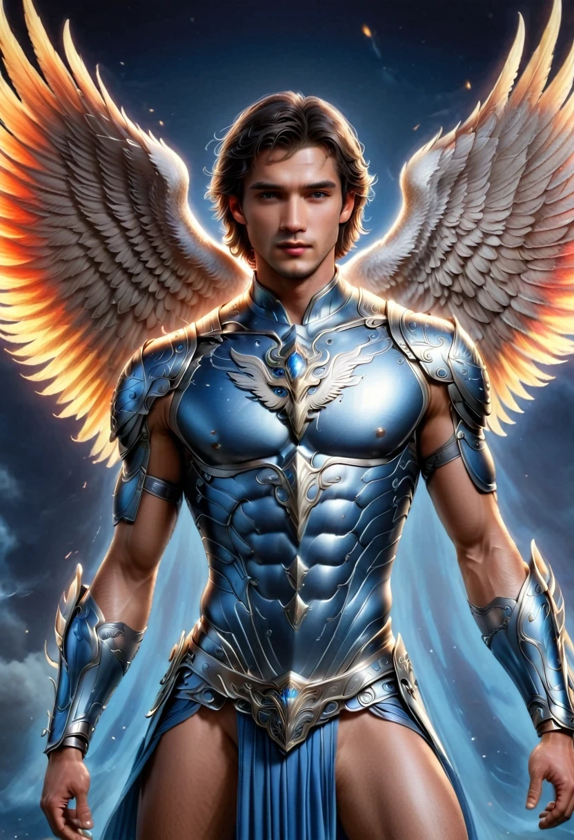 super high resolution, best quality, photo, 4k, (photorealistic: 1.4), cinematic lighting, full naked male angel with large translucent wings, expose the penis, huge penis, errected, shirtless naked muscular man, abdominal muscles dressed in medieval gold armor, detailed feathers, men angel with large translucent wings, muscular , abdominal muscles clad in medieval gold armor, detailed feathers, environment cyberpunk, snow and ice environment in the background, ice cathedral, portal of the future, 3D light, HD, magic, god of light, backlighting, detailed face, inspirited by  Li Xian, Leo Wu,  contrasts, smooth skin, soft hands, correct anatomy, five fingers. focus on the penis