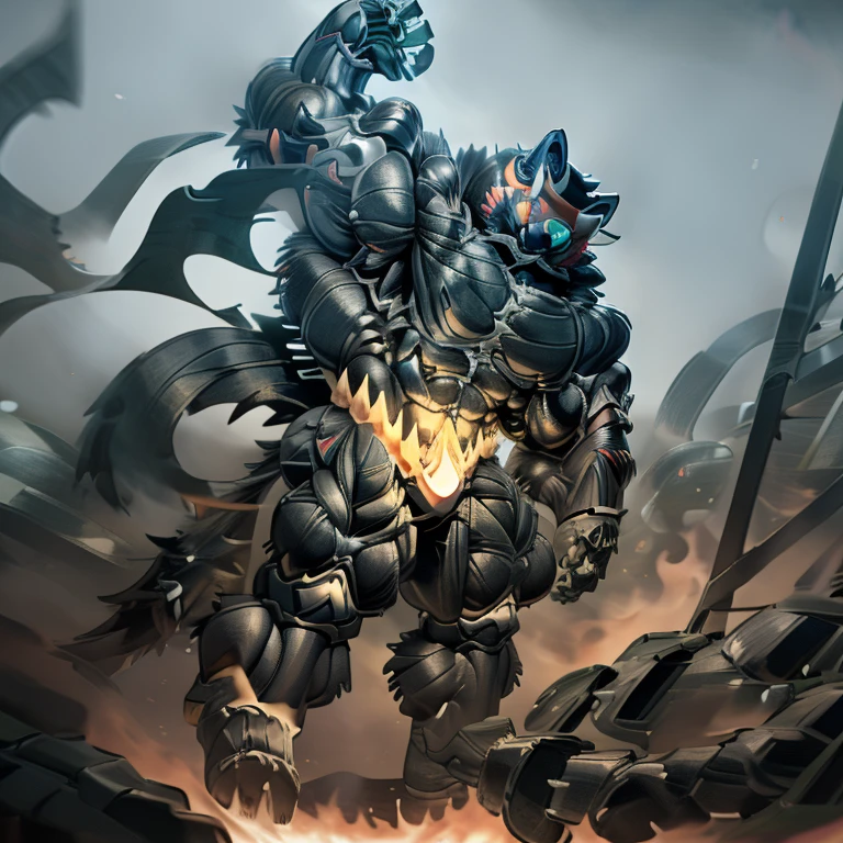 (Incineroar, 8K), (Masterpiece, highres), (wearing crNanosuit, crNanosuit, black visor, black nanosuit), (Detailed head, Detailed Body, Detailed abs, full body), (gigantic muscles, Gigachad Muscular, big muscle, pecs, triceps, traps, unusually developed muscular body, body full of huge muscles. showing off muscles, pectorales enormes, Exaggeratedly huge muscles.), (nj5furry, The claws are sharp, Sharp teeth, sharp claws), (long legs), (black wings, Spread wings, It has wings, have big wings), (black color hyper penis, hyper black penis, penis), (Incineroar in stylish nanosuit),