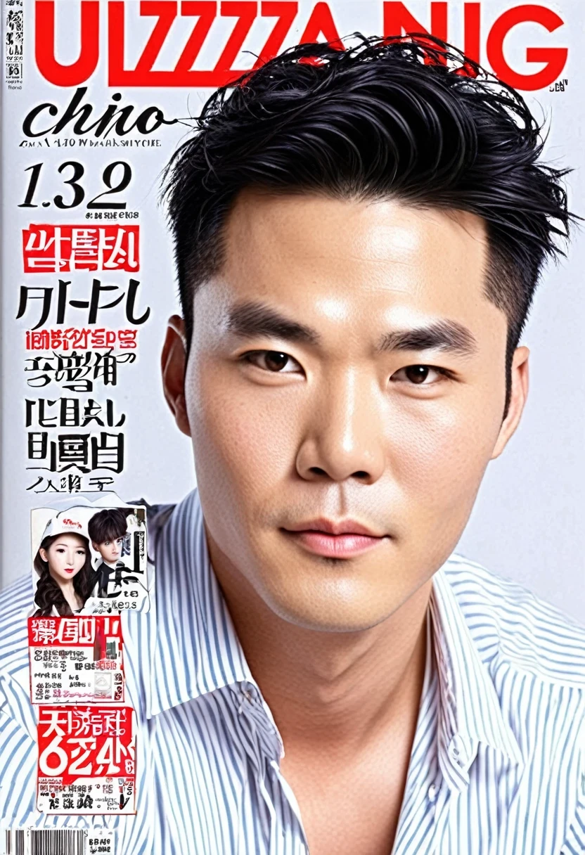 magazine cover:1.3),ulzzang-6500,Cover text,Chino,(Practical:1.3)(estilo da capa:1.3)(The original:1.2),masterpiece,Best quality,a man's,Full Body Love,Wearing a black suit vest,Take the lead knot,Pants,((((((((The face is covered with red and black grimaces)))))))),(Digital Distortion),Pixelate fragments,Corrupted data,Color noise,Visual confusion,Contemporary Aesthetics,Posing elegantly,