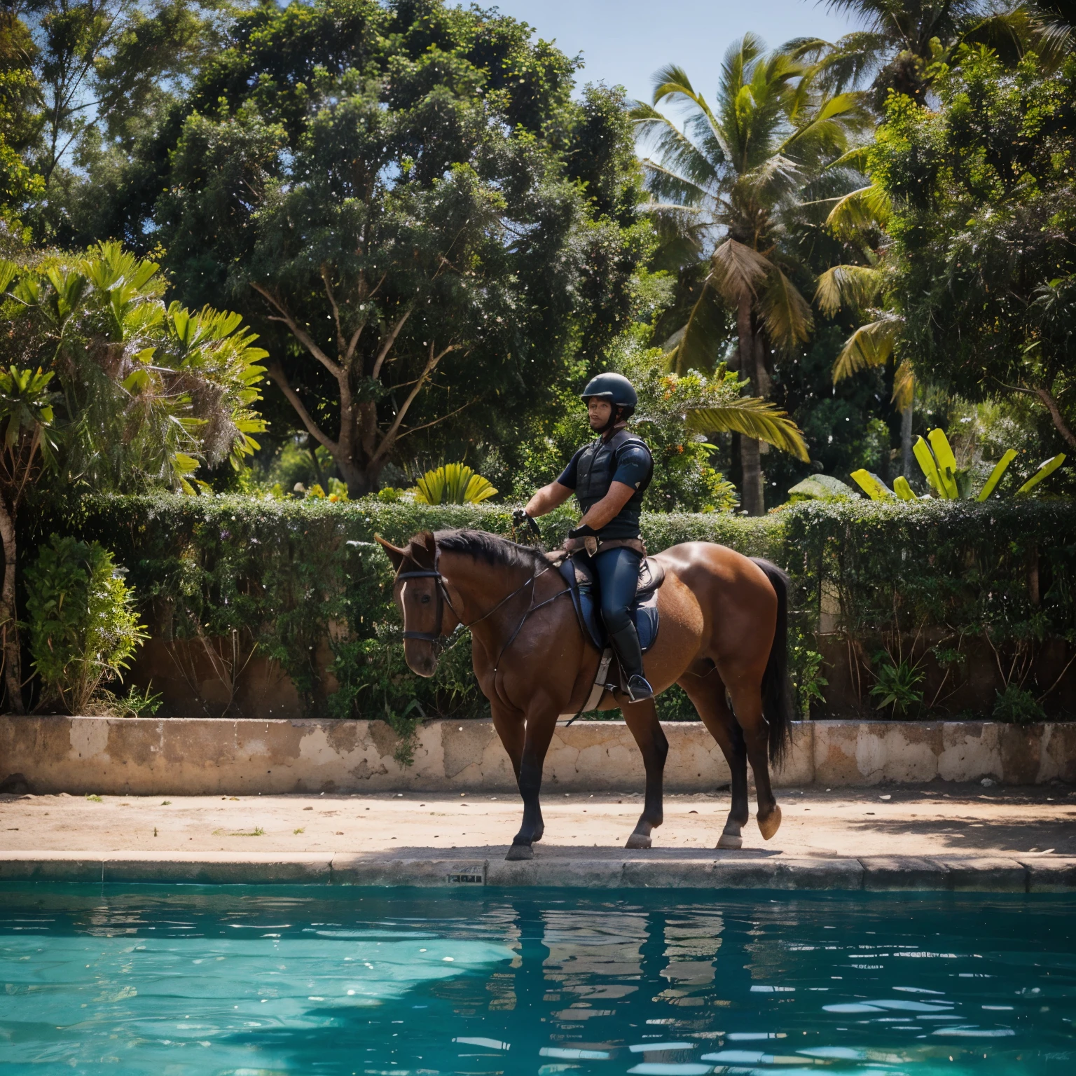 Uma placa de Vaquejada, com cavalo e boi realistas, escrito "Big vaquejada pool"