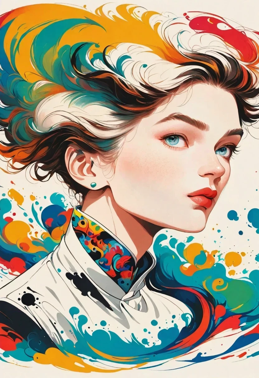 Male silhouette:jock:Dynamic poses:contour,ink splatter,Bold Colors,dynamically,rich and colorful,An abstract painting，Look closely，Like a person,artwork,mystery,design