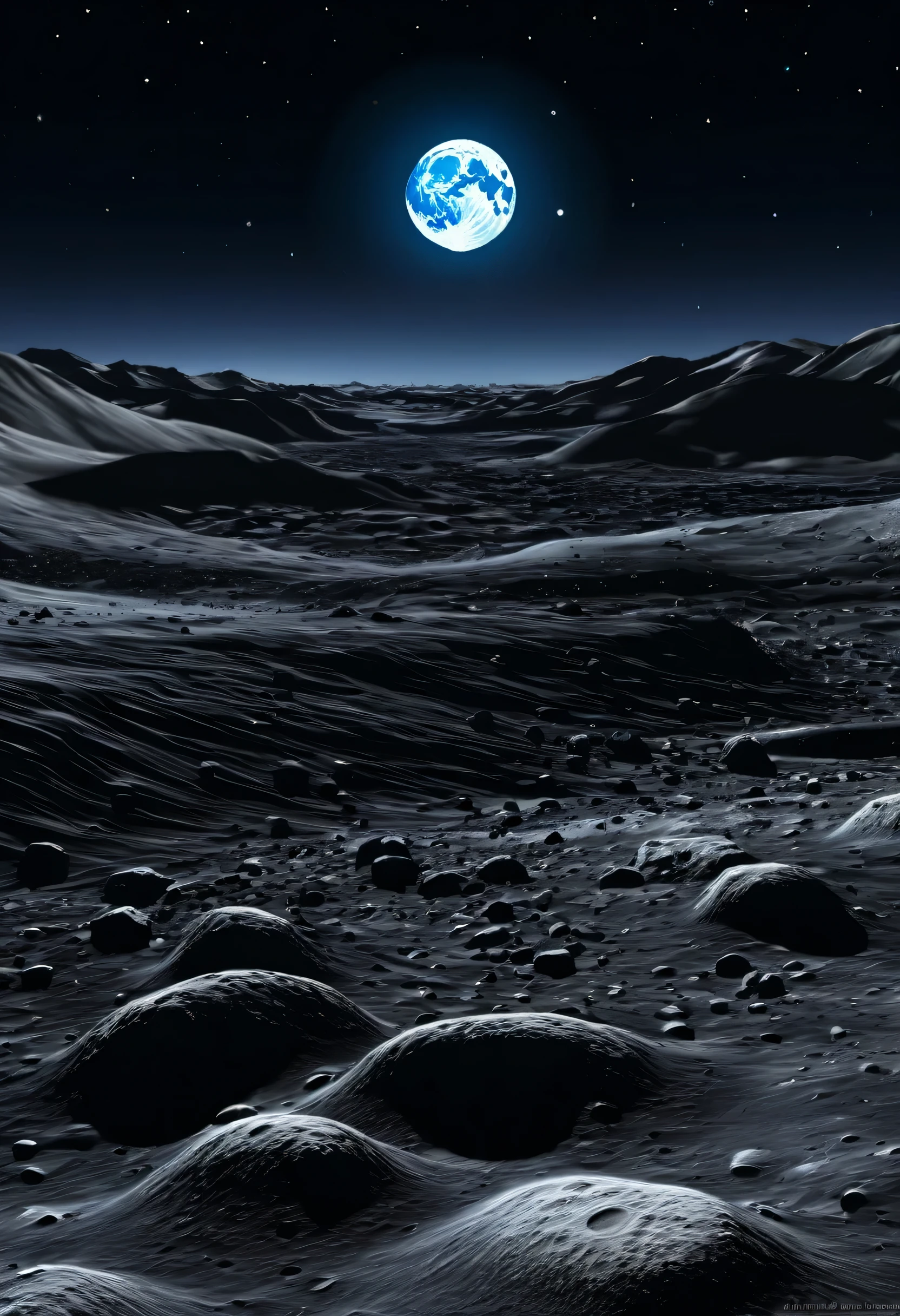 "Create a breathtaking lunar landscape, capturing the serenity and majesty of Earth's celestial neighbor."