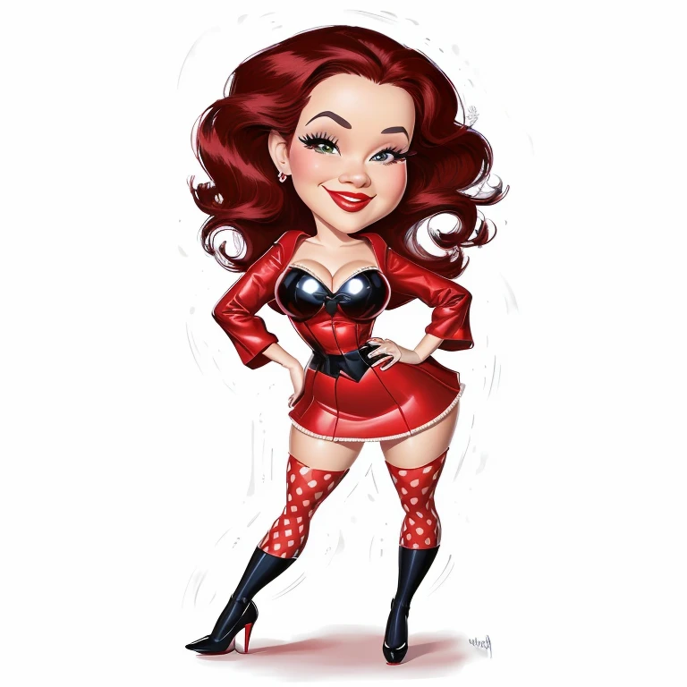 Disney Pixar, 4k, a drawing of a woman in a red outfit and black stockings, caricature style, cartoon style, caricature, caricature illustration, hd illustration, cartoon style illustration, cartoon digital art, cartoon art style animated, by Melissa Benson, caricature!!!, digital art cartoon, caricature, caricature, digital art. @mariomaniacdude, highly detailed cartoon