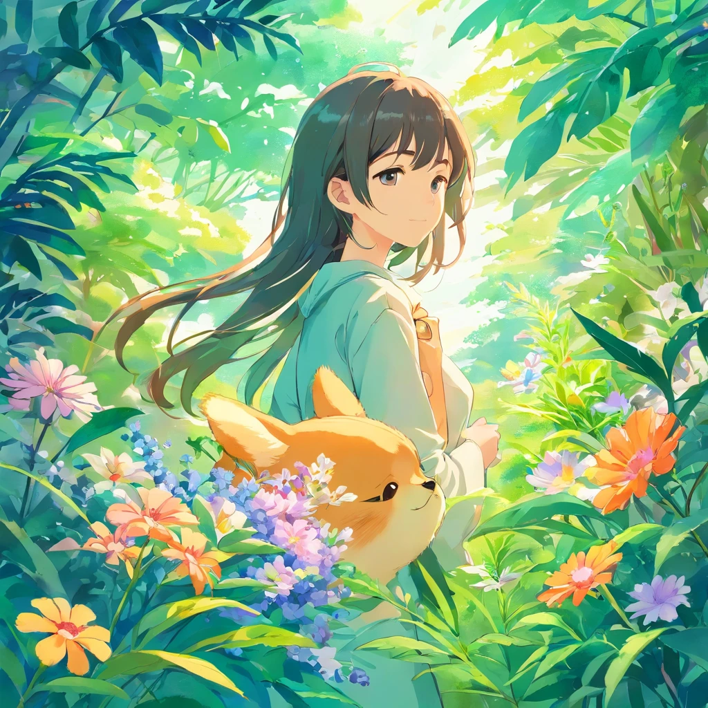 Composition with the word "Desiree" in watercolor style, intertwined with animals and flowers