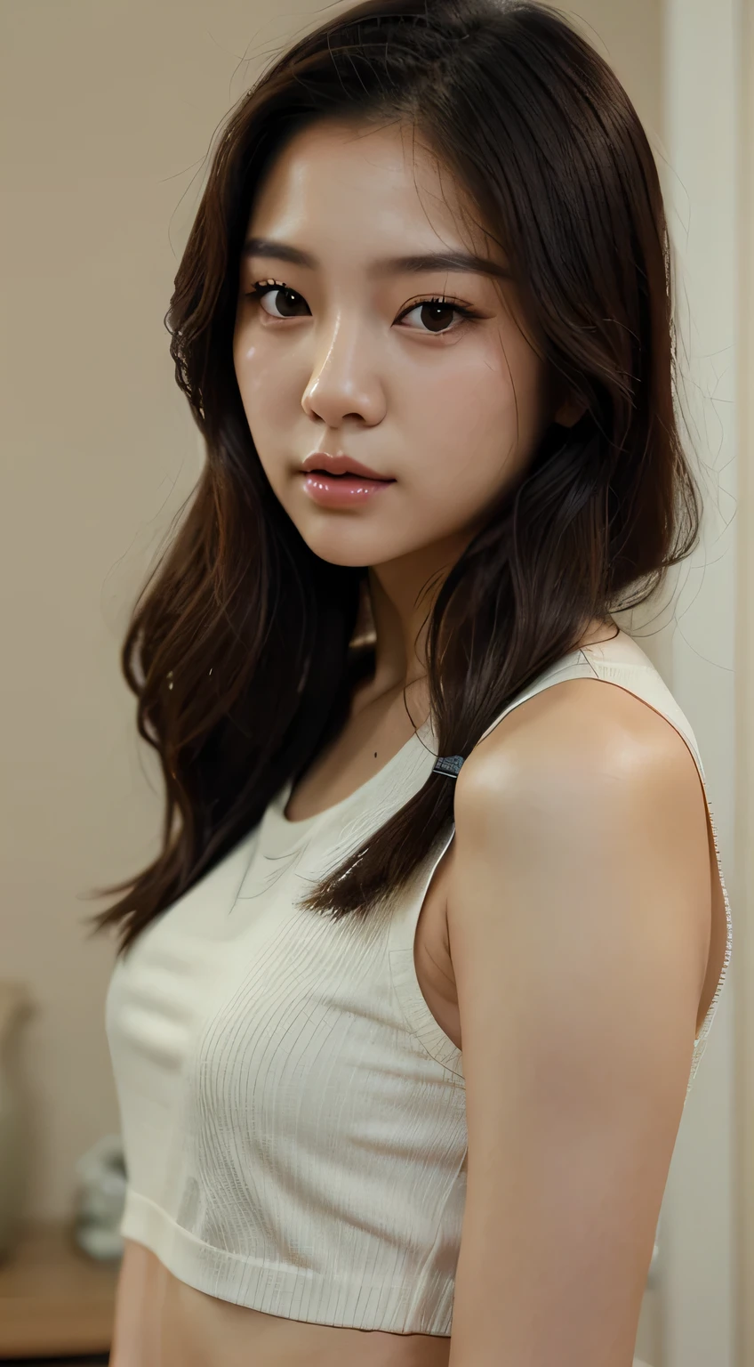 a close up of a woman with long hair wearing a top, a picture inspired by Sim Sa-jeong, tumblr, realism, gorgeous young korean woman, ulzzang, beautiful south korean woman, heonhwa choe, beautiful young korean woman, jaeyeon nam, good young girl, korean girl, Yoshitomo Nara