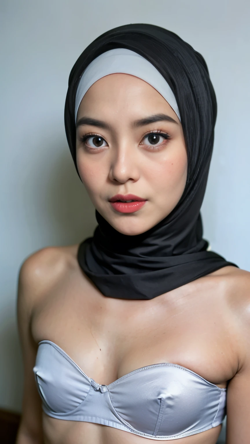 ((flat chest:1.3)), see-through T-shirt, Bodybuilder Naked, (((HIJAB MALAY GIRL))), masutepiece, High quality, UHD 32K, Realistic face, Realistic skin feeling , A Japanese Lady, , , Very cute and baby-like face, (((FLAT CHEST))), (MATRIX WORLD), ((look In front  at the camera and SADNESS)), ((())), (((CUTE GIRL))), ((BLUE LIPS)), ((Wearing strapless Satin bra)) little Bodybuilder, (((small face & head)))