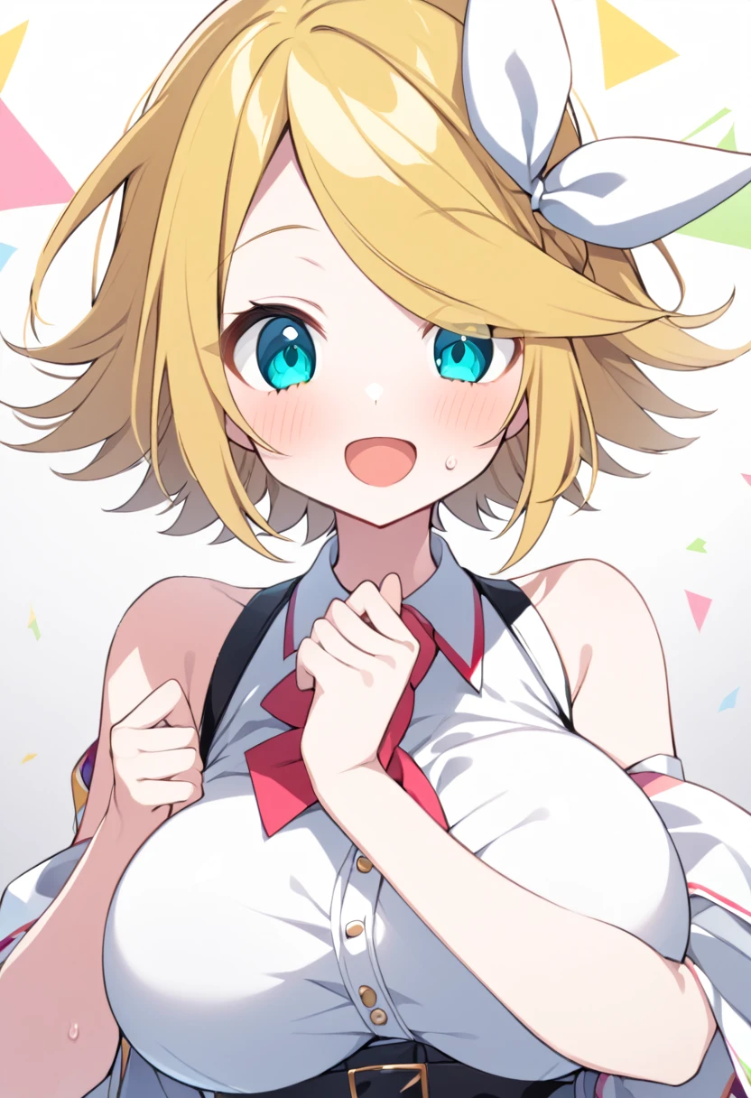 ,large breasts, ConcertHole, 1girl, ,VOCALOID, kagamine rin, short hair,