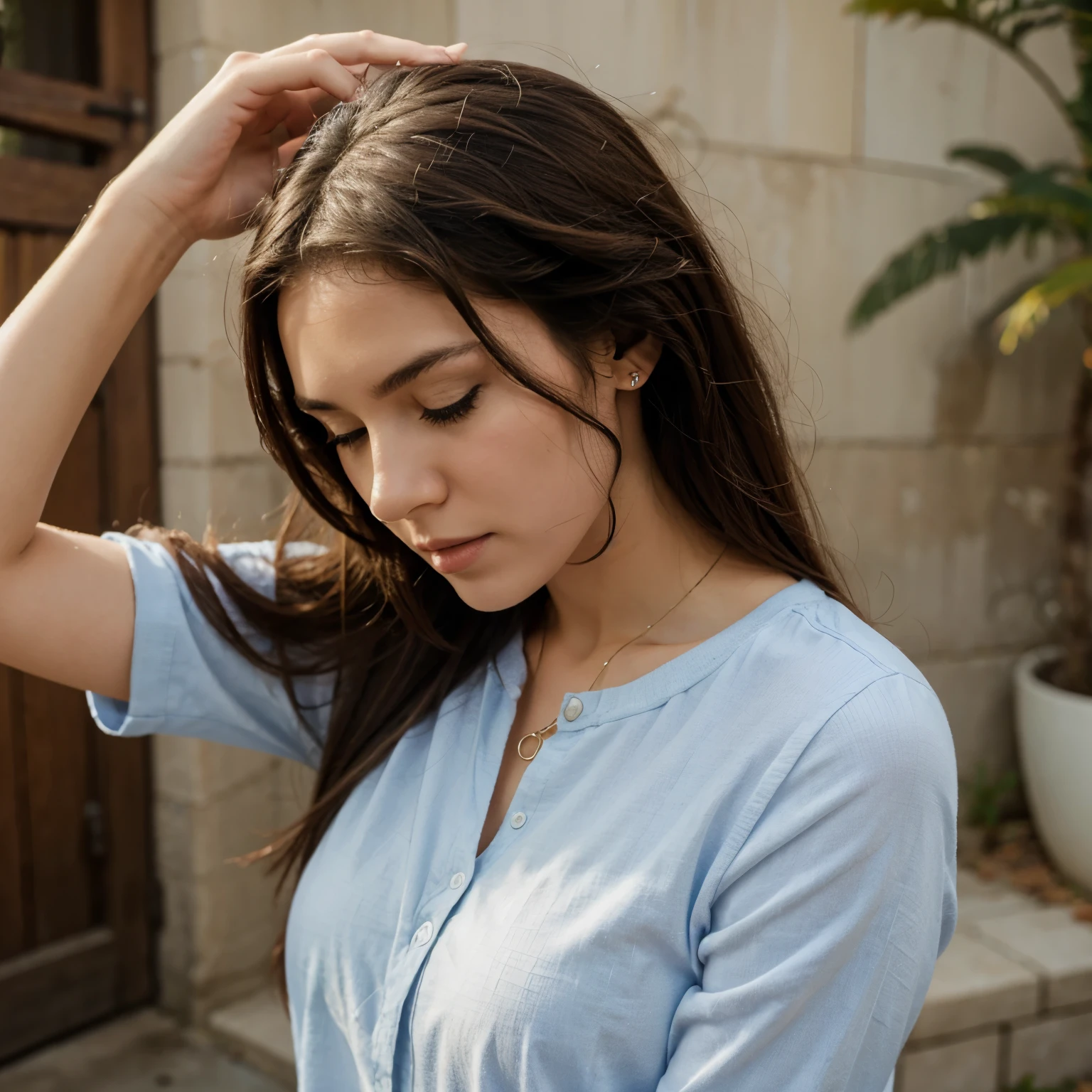 fixing her hair