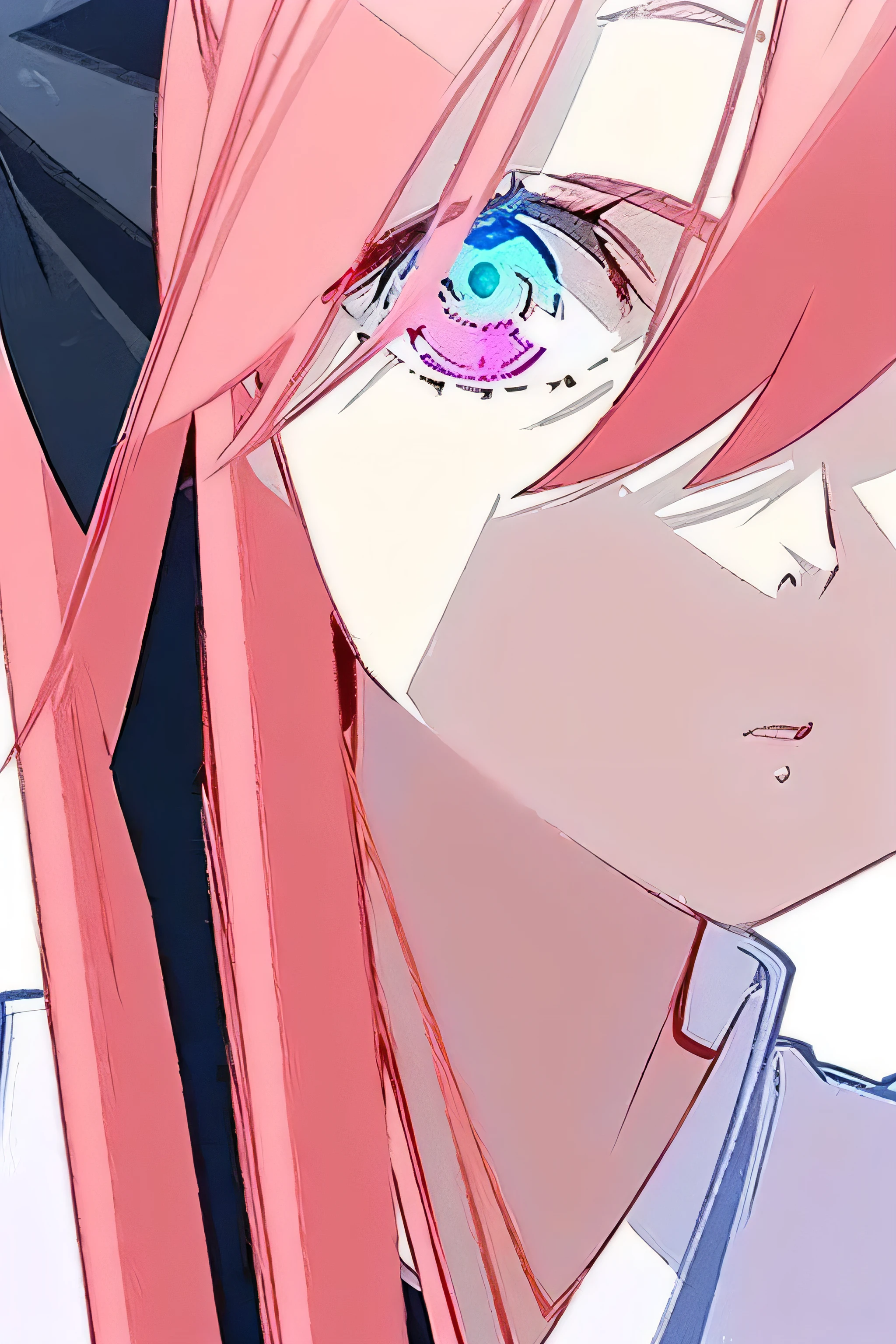 (Best quality, ultra details and quality, ultra best quality), obra de arte, detalhado, aesthetics, 1 garota, Sozinho, cabelo marrom claro e rosa escuro, tronco, fundo branco