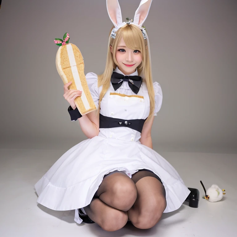 rabbit, Blonde, Maid outfit with hollow chest, Medium Length Hair, Otokonoko, Four legs, rabbit,