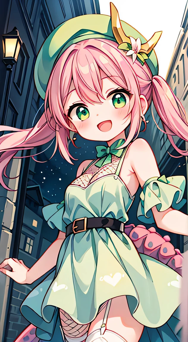(masterpiece, top quality, best quality, official art, beautiful and aesthetic:1.2),ultra-detailed,intricate details,amazing illustration,award-winning art,atmospheric,
BREAK,



 1 beautiful girl, Solo,(Cute:1.5),(Chibi:0.8), (kawaii:1.5),(Lori:0.5), BREAK, (girl, Cute, Cheerful,  face, medium breasts:1.2),(Pink hair,disheveled short twin tails,tareme,Gold eyes:1.2),gleaming skin,Clear skin, cleavage of the breast,Beautiful , gleaming skin,Clear skin, Beautiful skin,( A smile:1.5),(best quality face),(Top quality glowing eyes),(The best smile,:D:1.45),

BREAK,(highly saturated (pink, dragon fruit) and green theme:1.4), (tone on tone:1.3), (wearing dragon fruit [[crochet]] hat:1.4), (green ribbon:1.4), (sleeveless pink and (white:0.7) [polka dot pattern] sundress:1.4), (bare shoulders:1.3), (suspenders with ruffles:1.2), (green belt with ribbon:1.3), (orange tiered skirt with ruffles:1.3), (platform HIGH boots:1.1), (green ribbon on head:1.3),
BREAK (fishnet stockings:1.3), (earrings shape of dragon fruits pinks:1.2),
BREAK

BREAK,(morning), The girl is breakdancing on the city street,(The city at night is wrapped in beautiful flowers of light. This light illuminates the buildings and streets of the city, dispelling the darkness. The flowers of light brighten people’s hearts and bring hope and joy. This scene is a symbol of beauty and hope, a moving moment.)depth of fields,

BREAK,wakame,wakame,wakame,(Cowboy Shot:1.4),

BREAK,(Blurry background:1.3),(absurderes, hight resolution, Super Detail Art),cel shading,Clear Color, Lonely optical effect, Beautiful pictures, Bright glow, mystic atmosphere,(Close-up of girl:1.1), Mystical light particle effect,manga influence, clean line drawings,