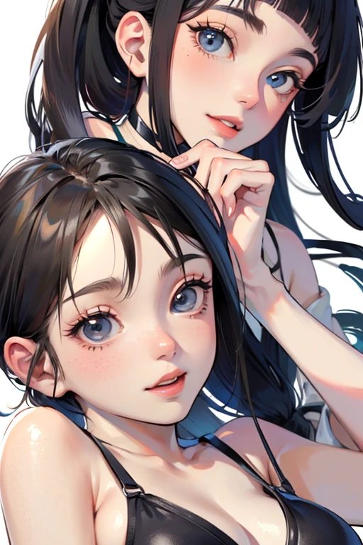 ((best quality)), ((masterpiece)), (detailed), Two people with perfect faces, Naruto, Hinata, Hinata, One Piece, Boya Hancock, swimsuit 