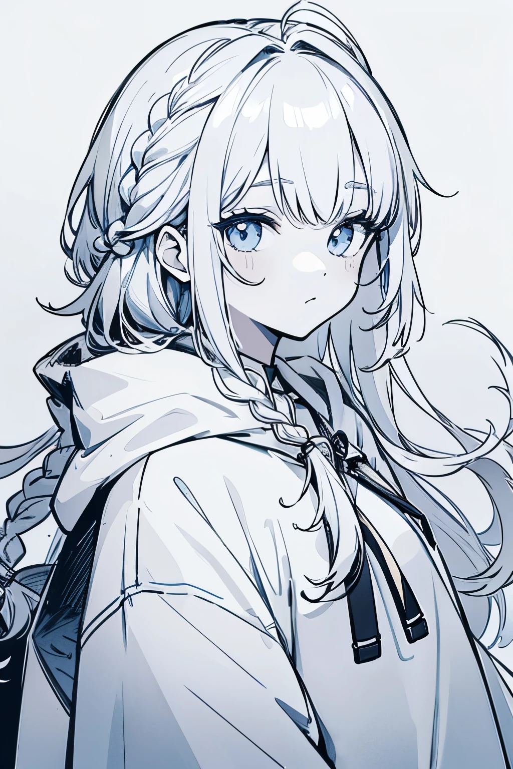 Line art,, masterpiece, highest quality, Super Detail、Oversized hoodie,Braid