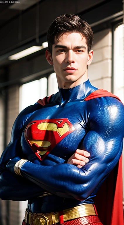 ((Men only)), (head shot), (face only), (handsome muscular man in his 20s), (superman), (Superman, a fictional superhero, is characterized by his chiseled physique, blue eyes, dark hair, and iconic red and blue costume with a bold "S" emblem on his chest), (Chris Redfield), (Mischievous smile), (detaile: 1 in 1), Natural muscles, HIG quality, beautidful eyes, (Detailed face and eyes), (Face、: 1 / 2), Noise, Real Photographics、... .................................................................................................................PSD, Sharp Focus, High resolution 8K, realisitic & Professional Photography, 8K UHD, Soft lighting, High quality, Film grain, FujifilmXT3