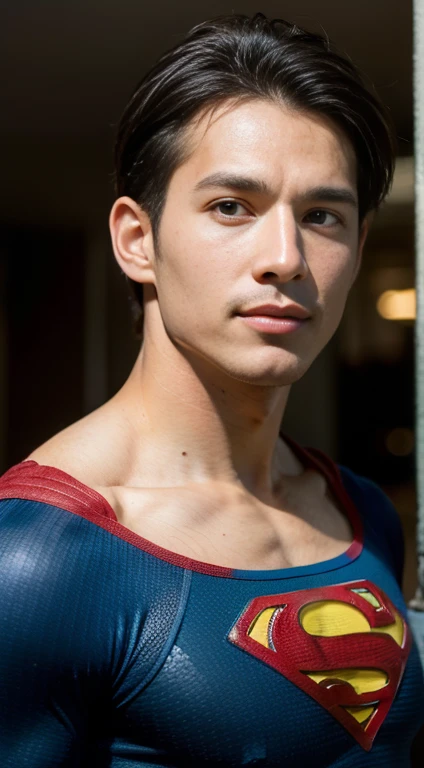 ((Men only)), (head shot), (face only), (handsome muscular man in his 20s), (superman), (Superman, a fictional superhero, is characterized by his chiseled physique, blue eyes, dark hair, and iconic red and blue costume with a bold "S" emblem on his chest), (Chris Redfield), (Mischievous smile), (detaile: 1 in 1), Natural muscles, HIG quality, beautidful eyes, (Detailed face and eyes), (Face、: 1 / 2), Noise, Real Photographics、... .................................................................................................................PSD, Sharp Focus, High resolution 8K, realisitic & Professional Photography, 8K UHD, Soft lighting, High quality, Film grain, FujifilmXT3
