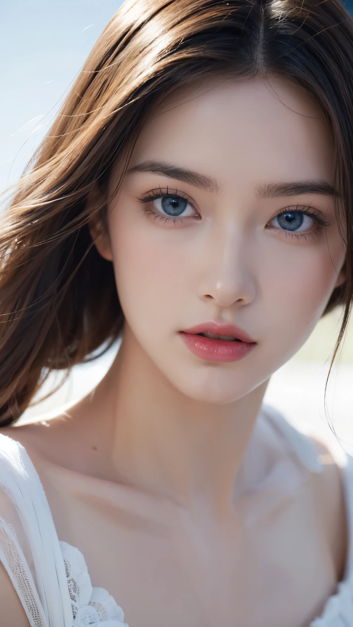 young and pretty, with voluminous hair, pink lipstick, short cotton dress,
perfect big blue eyes, beautiful place, in Italy, happy, art By Mark Brooks, David Palumbo, realistic, detailed, oil paint,
vivid colors, ultra high quality model, masterpiece, sharp focus, depth of field, unreal engine, perfect composition,
digital art on Pixiv Fanbox, artstation, 8k, hdr