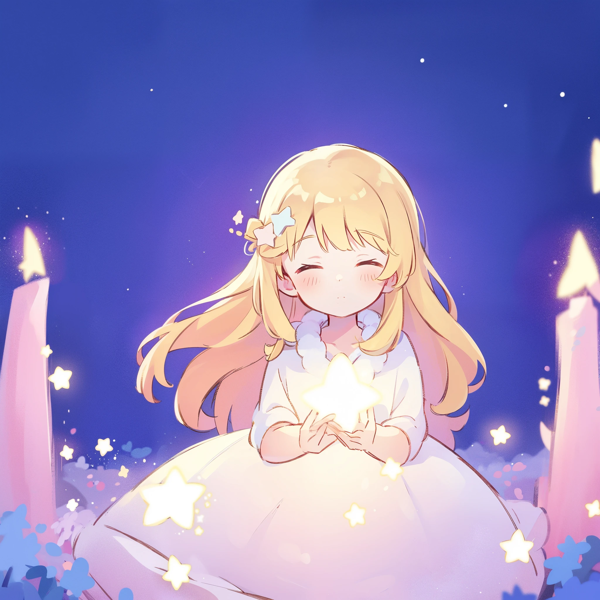 complex background, wishing star background, a woman wearing an ethereal mystical pink translucent dress that reflects the stars, dreamy, peaceful, serene composition, glowing stars, glowing, complex drawing, highly detailed, ethereal, starry night, midjourney style