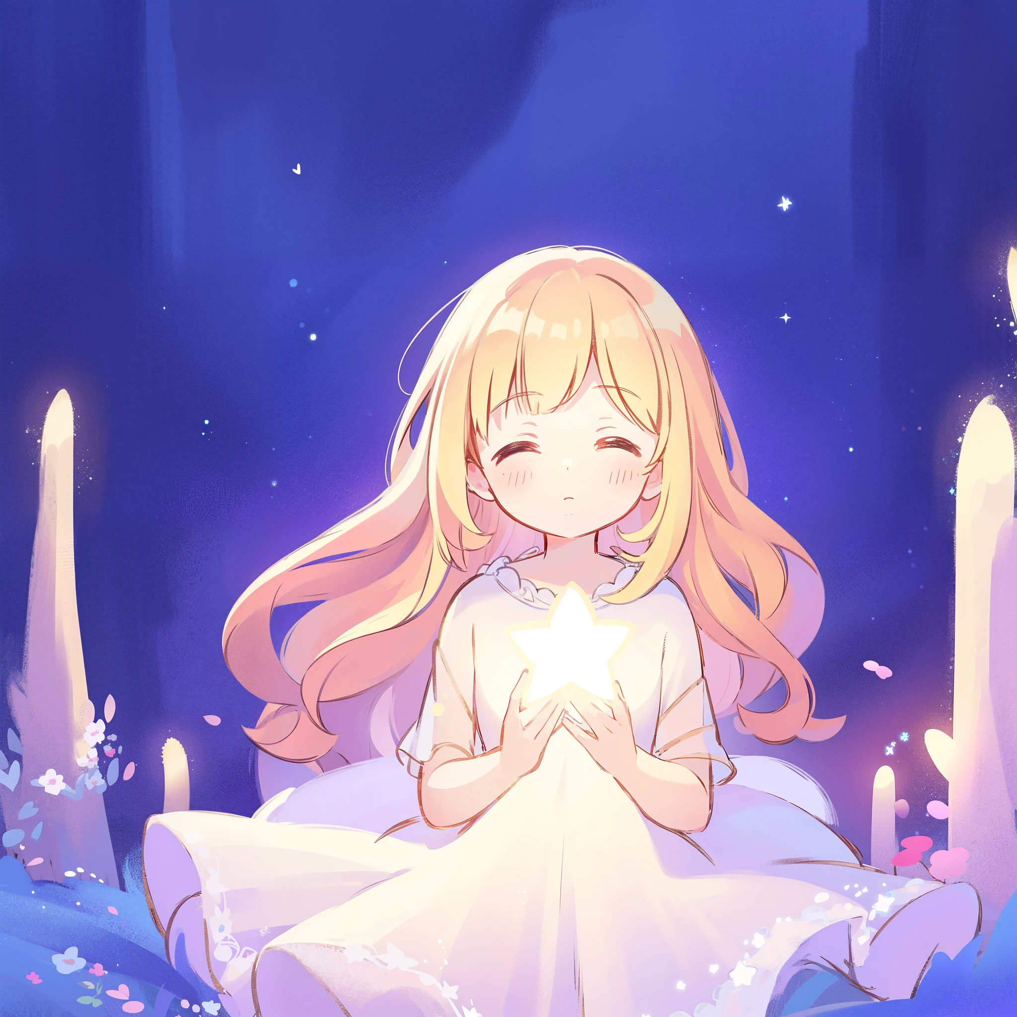 complex background, wishing star background, a woman wearing an ethereal mystical pink translucent dress that reflects the stars, dreamy, peaceful, serene composition, glowing stars, glowing, complex drawing, highly detailed, ethereal, starry night, midjourney style