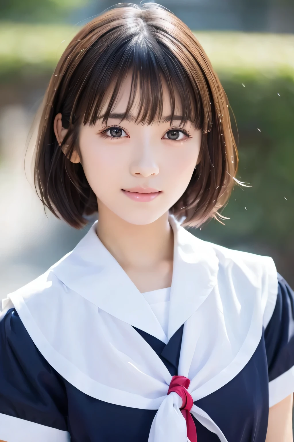 Beautiful girl, (highest quality:1.4), (Very detailed), (Very detailed美しい顔), Facing forward, japanese sailor suit, Great face and eyes, iris,Medium Hair, Black Hair, (Sailor suit, school uniform:1.2), Short sleeve,Smooth, very detailed CG synthesis 8k wallpaper, High-resolution RAW color photos, Professional photography, Light, BackLight, dream-like, impressive, Written boundary depth