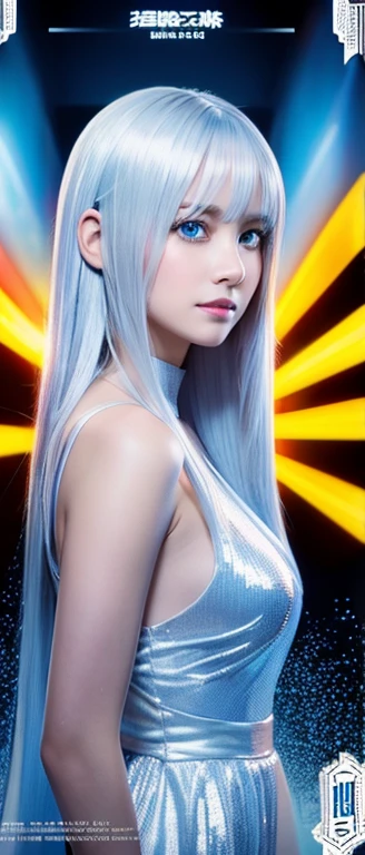 shining, Clear, White skin、Silver hair blows in the wind,Cover her beautiful face.、Huge breasts、28 years old cute sexy little beauty face、Beautiful straight hair stands out、growing up, sparkling light blue eyes、Long silky bangs cover the lovely eyes, Sexy cute young woman,The extra long hair covers her sexy face、shining silver hair,(((full-body shot))), Movie poster with Pixel face in the middle, Pixel, Pixel huh, Pac-Man, Movie艺术作品, Lego movie style, Promotional movie poster art, Video game covers, 8 bit, 8 bit, Kinematics, best selling movie posters, Lego, Hot Movie Art, Movie宣传艺术, Game poster, # Movie, South Branch, "Pixel”文字,