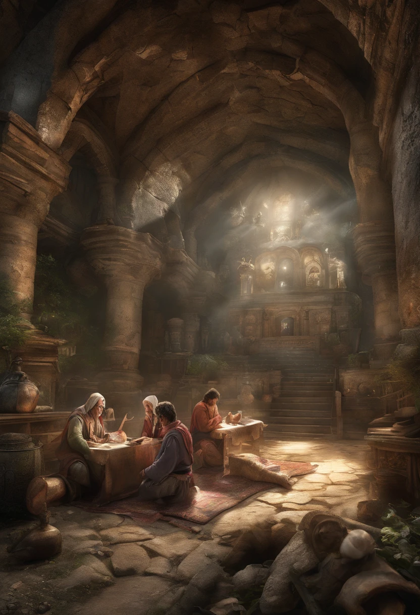 Create a secret haven where believers gather clandestinely to share their forbidden faith.