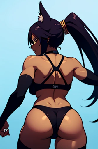 do yoruichi wearing a sexy black swimsuit from the back showing her ass