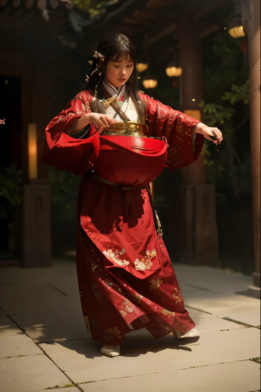 (Best quality, 8k, 32k, Masterpiece, UHD:1.2) "Transform the setting to Ancient China from Heaven Official's Blessing, depicting a serene landscape with traditional Chinese architecture, pagodas, and lush gardens. Incorporate elements of mystical atmosphere with floating lanterns, cherry blossoms, and wisps of fog. Capture the essence of ancient Chinese culture and elegance."