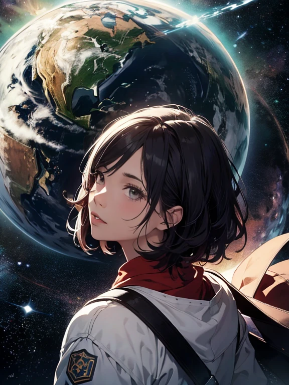 Ridiculous resolution, high resolution, (Obra maestra:1.4), super detailed, 1 hombre, visto desde lejos, fente a un ventanal, ESPACIO, planetas, estrellas, vialactea, --a las 6