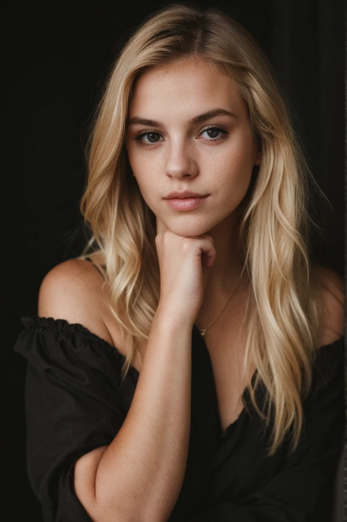 super cute blonde woman in dark theme