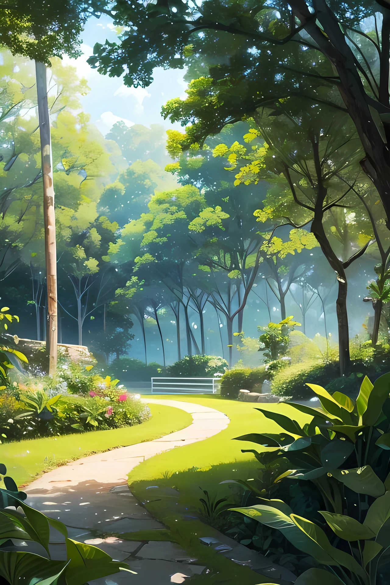 A landscape with lighting, Plenty of vegetation, e animais, uma floresta