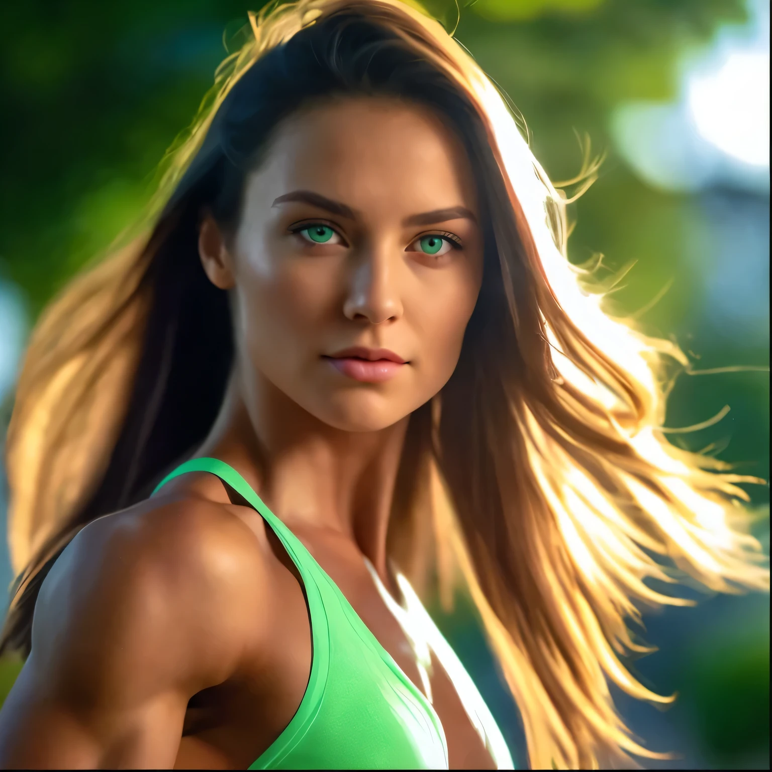 beautiful girl, green eyes, fitness model, abdominal muscles