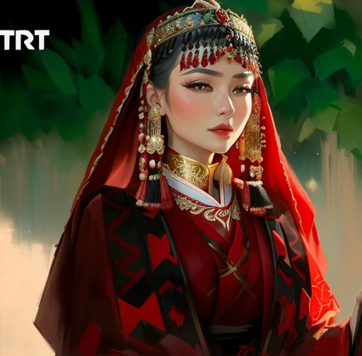 Close-up of a woman in a red and black outfit, traditional clothes, inspired by Liu Ji, Ancient Princess Libu, traditional beauty, access, based on Fikret Mualla Saygin, looks like ebru sahin, traditional outfit, frame from the series, wear traditional clothes, traditional clothes, Traditional costume