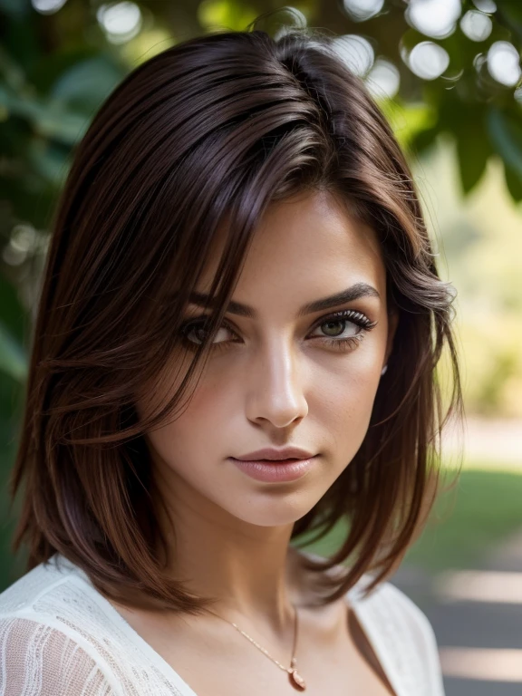 1 mujer, 25 years, 1.75m de alto, pelo largo rosado, (((pelo rojo birllante))), labios carnosos, nariz respingada, (ojos verdes brillantes), (mirada sensual), cara afilada, ucraniana, piel bronceada, Looking straight into the camera, Photography type, DSLR de gama alta, objetivo 50mm, capturando luz natural y sombras, obra maestra,
