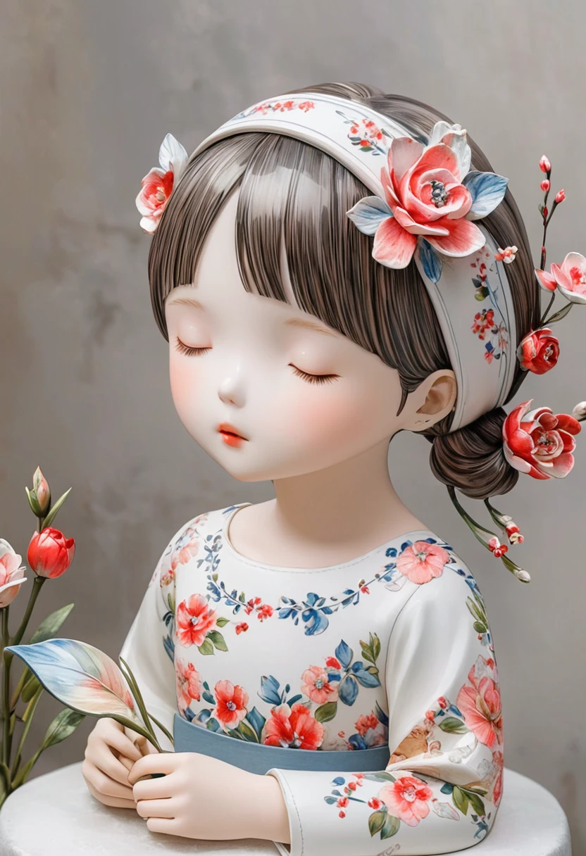 (masterpiece, best quality:1.2) ，Artistic statues，3D Sculpture，Ceramic dolls，Watercolor pattern， whole body（8k）