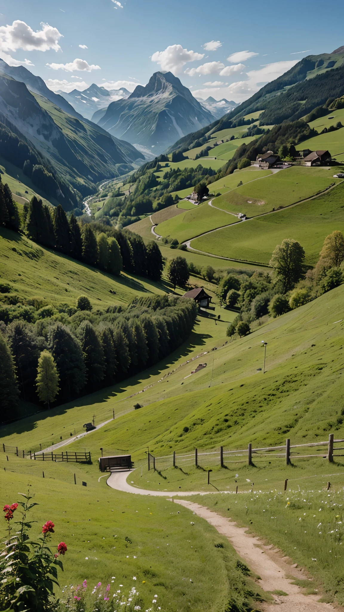 Beautiful landscape green style Switzerland hyperrealistic