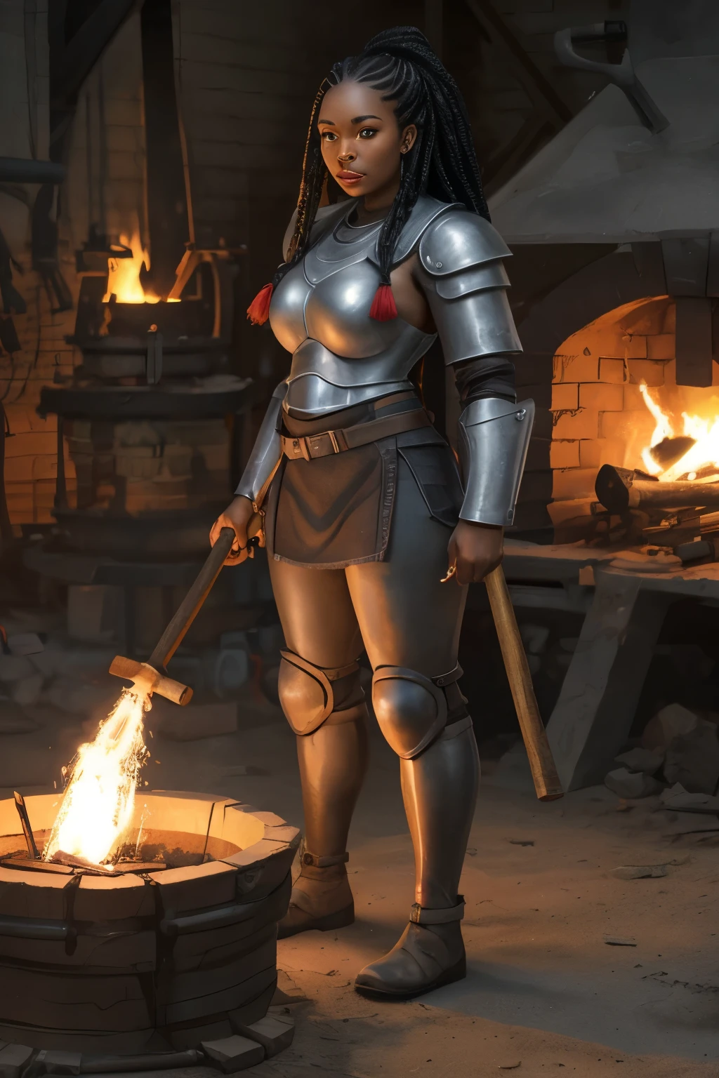 Female Human, (Giant:1.5), (Very Beautiful:1.5), (Very Sexy:1.5), (Long Black Hair:1.0), (Pale Skin:1.0), (Sweaty:1.5), (Knight:1.5), (Full Plate Armor:1.5), (Huge Thighs:1.5), (Huge Hips:1.5), (Huge Butt:1.0), (Black Eyes:1.0), standing next to campfire, nighttime.<hypernet:anything-v4.0.vae:1><hypernet:anything-v4.0.vae:1><hypernet:anything-v4.0.vae:1><hypernet:anything-v4.0.vae:1><hypernet:anything-v4.0.vae:1>