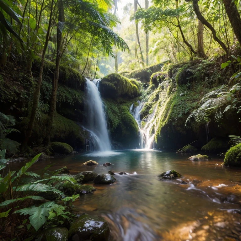 foto ultra realista de uma floresta vista de dentro olhando para cima