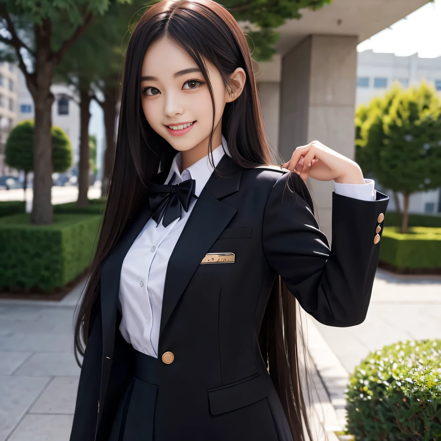 18 year old high school girl、Blazer uniform、A big smile、Ultra-high resolution、Powerful Images、8K Slender Woman、Super big 、Long straight black hair