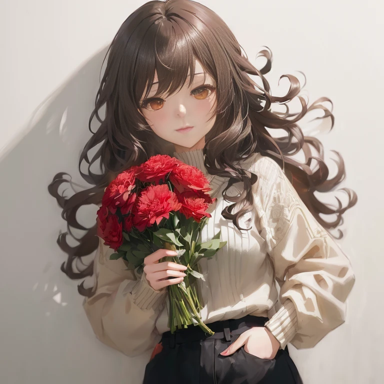 anime girl holding a bunch of red flowers in front of a wall, with flowers, anime visual of a cute girl, guweiz, cute anime girl, anime moe artstyle, (anime girl), made with anime painter studio, an anime girl, artwork in the style of guweiz, beautiful anime girl, cute anime girl portrait, smooth anime cg art