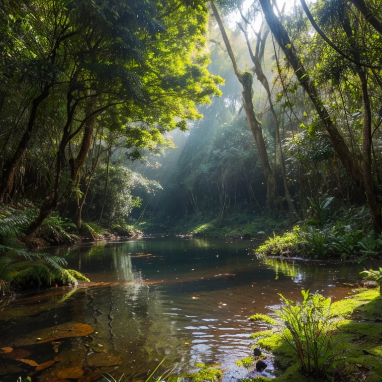 foto ultra realista de uma floresta com muitas arvores sem agua ou lagos
