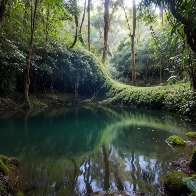 foto ultra realista de uma floresta com muitas arvores sem agua ou lagos