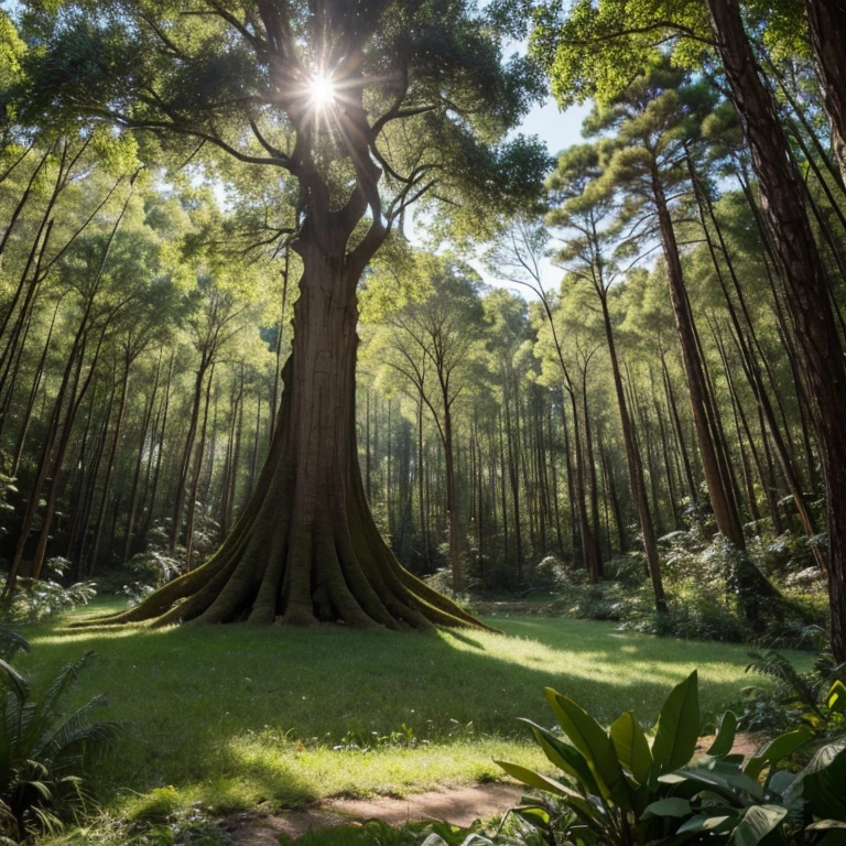 foto ultra realista de uma arvore em uma floresta com muitas arvores no water