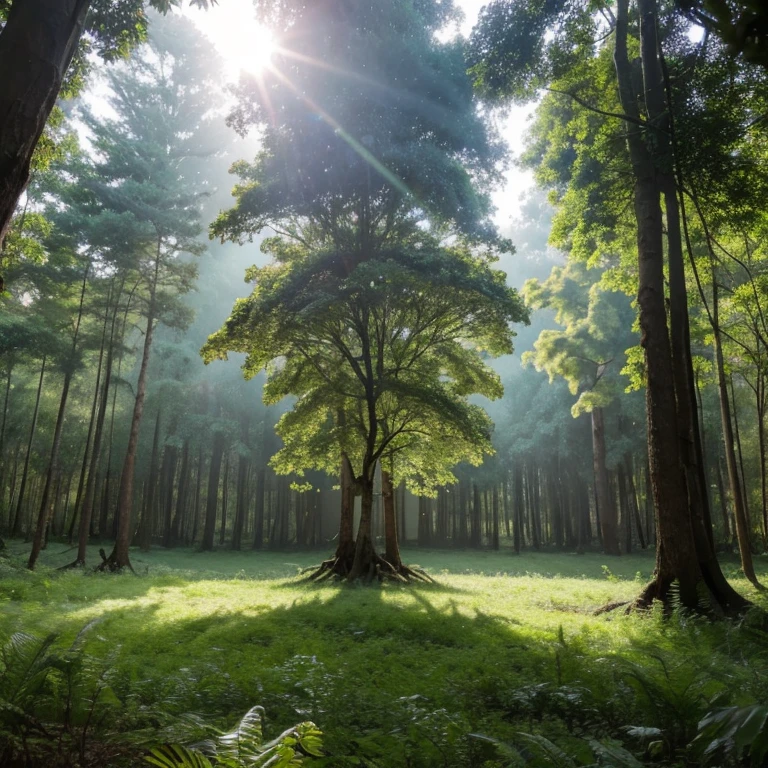 foto ultra realista de arvores em uma floresta com muitas arvores sem lagos ou agua na imagem