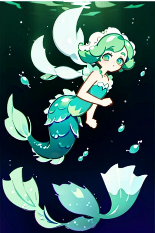 on the stage,whole body,anime,transparency, seabed, bottom, green, pearl, mermaid, transparent body, ****ta style, ****ta, flowers, pearl