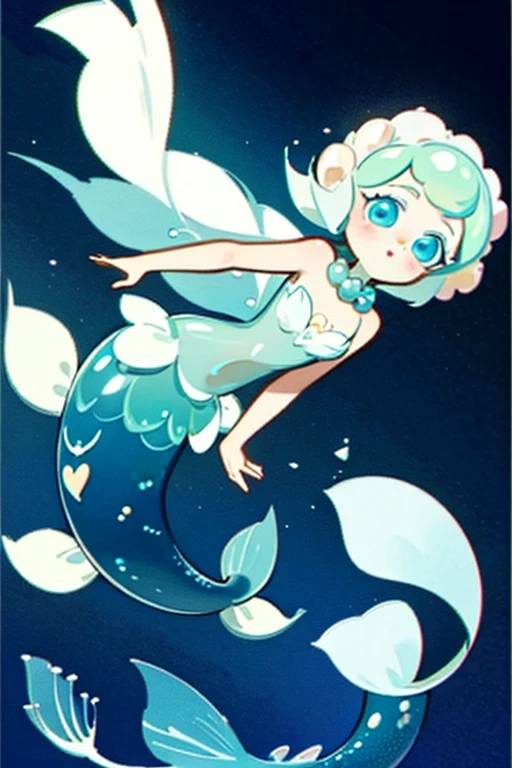 on the stage,whole body,anime,transparency, seabed, bottom,pale blue, pearl, mermaid, transparent body, ****ta style, ****ta, flowers, pearl