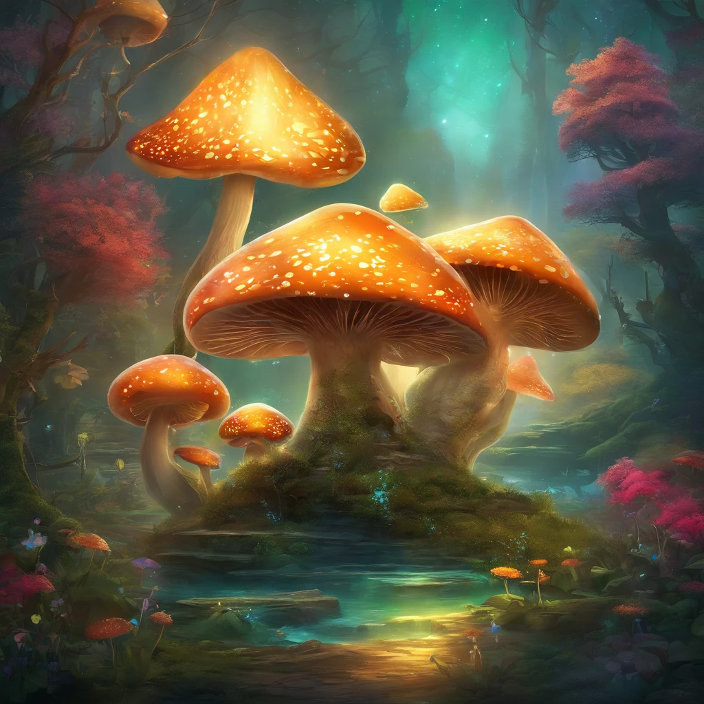 (best quality,4k,8k,highres,masterpiece:1.2),ultra-detailed,
(realistic,photorealistic,photo-realistic:1.37),
whimsical mushroom, enchanted atmosphere, magical forest, 
unique patterns, vibrant colors, intricate details,
dreamlike scenery, sparkling fairy dust, hidden treasures,
mysterious allure, ethereal beauty, surreal charm,
fantastical elements, whimsical surprises, playful imagination,
storybook inspiration, mystical aura, enchanted woodland,
curiosity and wonder, captivating spectacle, mesmerizing artistry.
