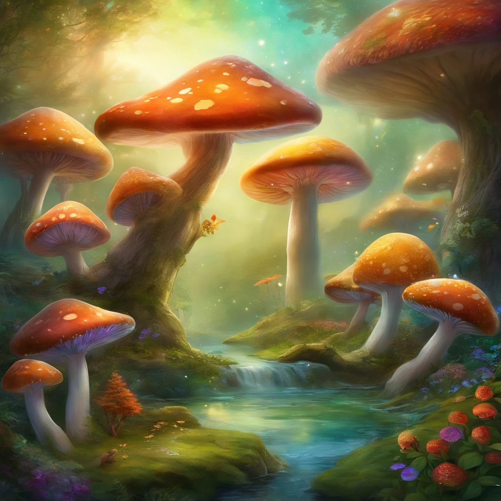 (best quality,4k,8k,highres,masterpiece:1.2),ultra-detailed,
(realistic,photorealistic,photo-realistic:1.37),
whimsical mushroom, enchanted atmosphere, magical forest,
unique patterns, vibrant colors, intricate details,
dreamlike scenery, sparkling fairy dust, hidden treasures,
mysterious allure, ethereal beauty, surreal charm,
fantastical elements, whimsical surprises, playful imagination,
storybook inspiration, mystical aura, enchanted woodland,
curiosity and wonder, captivating spectacle, mesmerizing artistry.