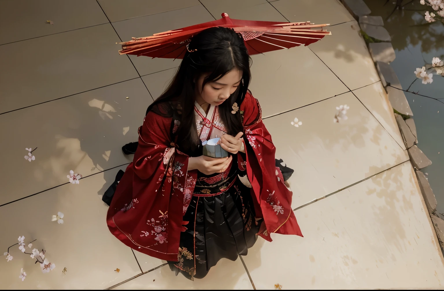(Best quality, 8k, 32k, Masterpiece, UHD:1.2) "Transform the setting to Ancient China from Heaven Official's Blessing, depicting a picturesque landscape with traditional Chinese architecture, serene lakes, and majestic mountains. Add an ethereal touch with flower petals fluttering and floating all over the scenery, creating a dreamlike atmosphere. Incorporate elements of mystical atmosphere with floating lanterns, cherry blossoms, and wisps of fog. Capture the essence of ancient Chinese culture and elegance."